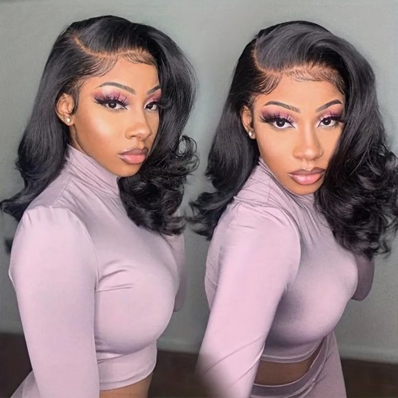 12" Natural Black 180% 4x4 HD Lace Closure Human Hair Body Wave Glueless Wig - Picture 1 of 5
